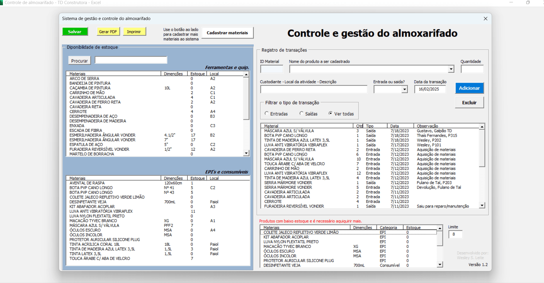 Sistema para gestao do almoxarifado